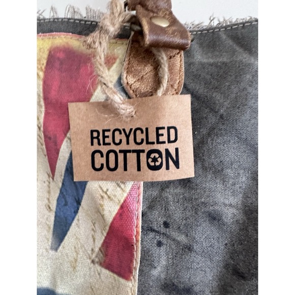Rustic Rugged British Flag Bag Tote Distressed Leather Cotton Thick Punk London - Picture 6 of 10
